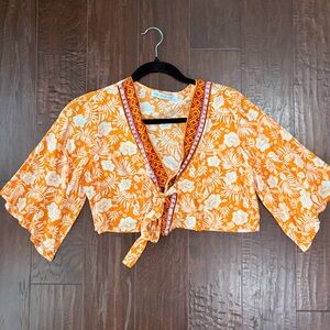 Orange Floral Kimono Top